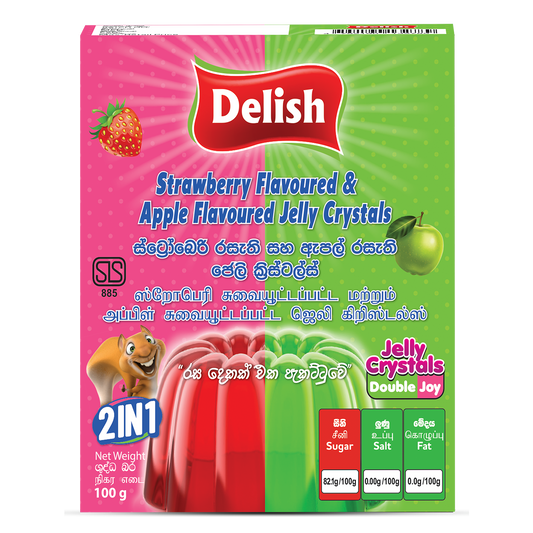 DELISH STRAWBERRY FLAVOURED AND APPLE FLAVOURED JELLY CRYSTAL - DOUBLE PACK  100G