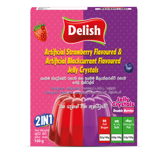 Delish Artificial Strawberry Flavoured and Artificial Blackcurrant Flavoured Jelly Crystals 100G